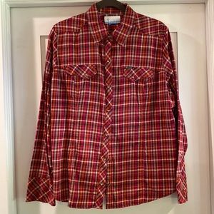 COLUMBIA plaid flannel western snap shirt size L